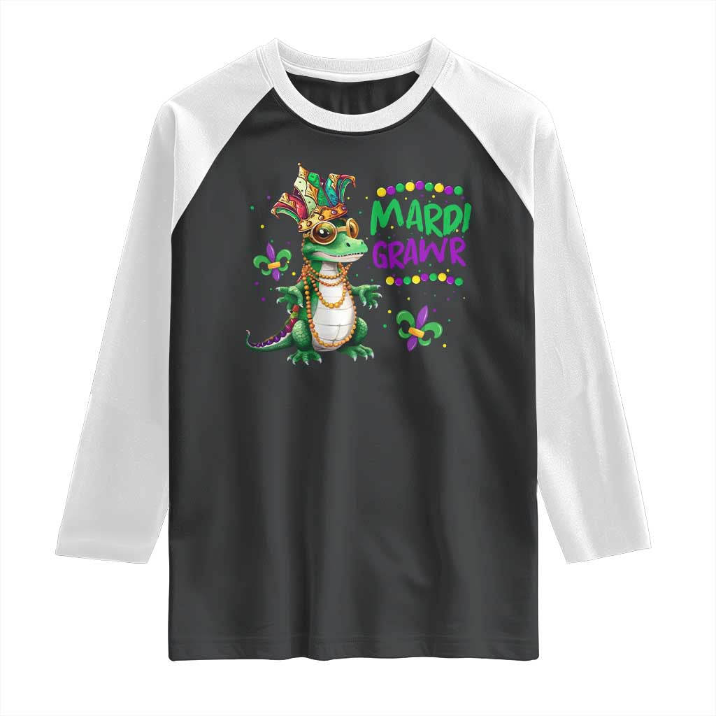 Mardi Grawr Gras Cute Bead Dinosaur Raglan Shirt