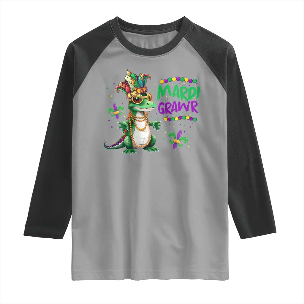 Mardi Grawr Gras Cute Bead Dinosaur Raglan Shirt