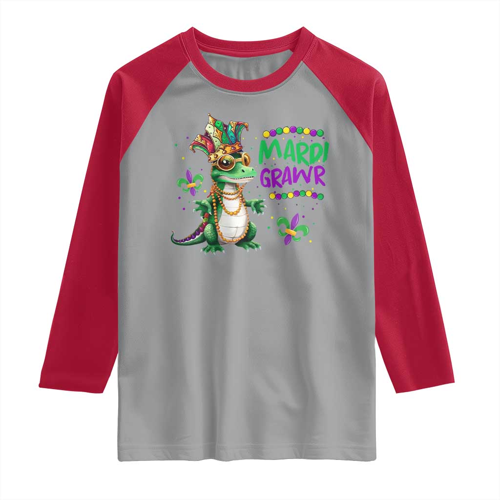 Mardi Grawr Gras Cute Bead Dinosaur Raglan Shirt