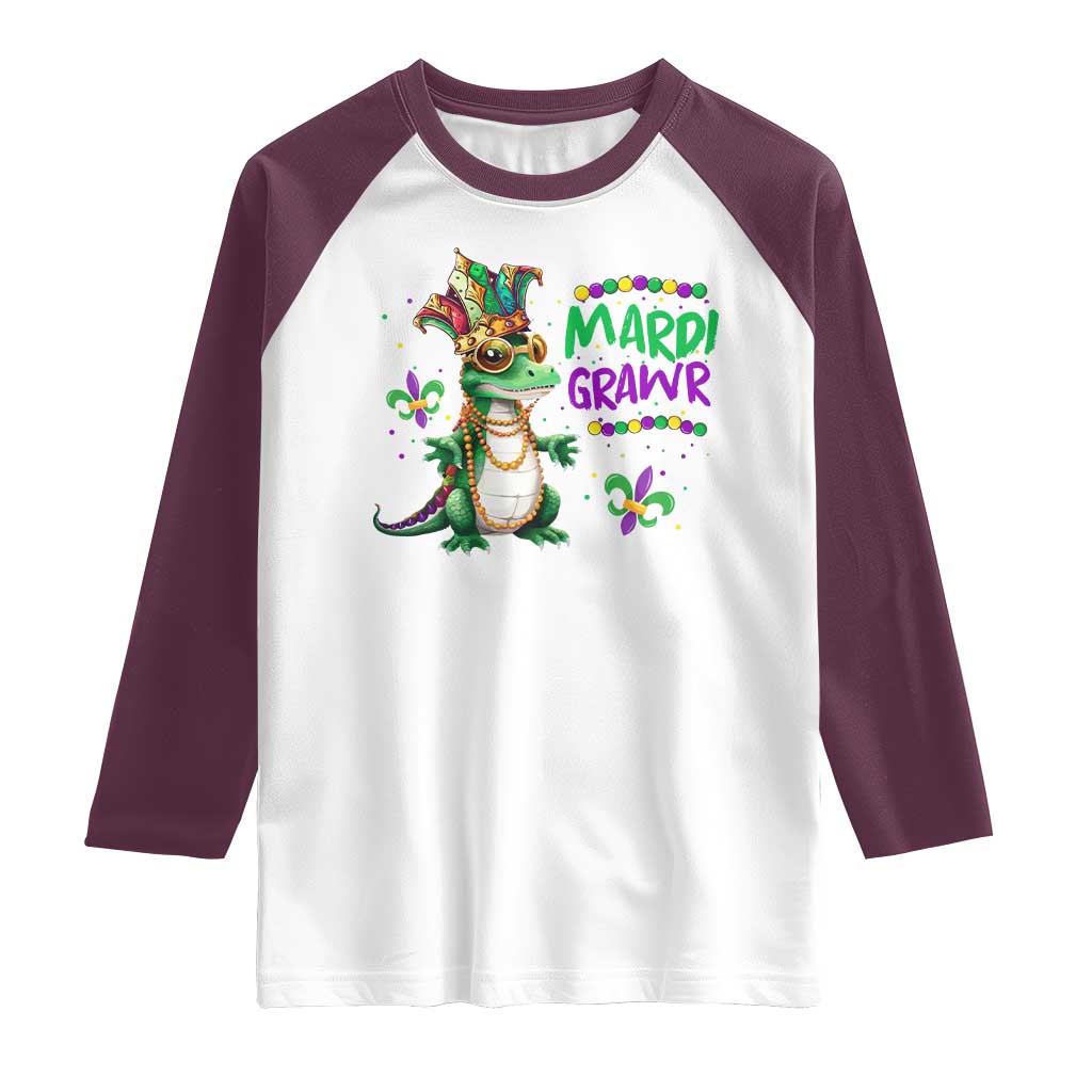 Mardi Grawr Gras Cute Bead Dinosaur Raglan Shirt