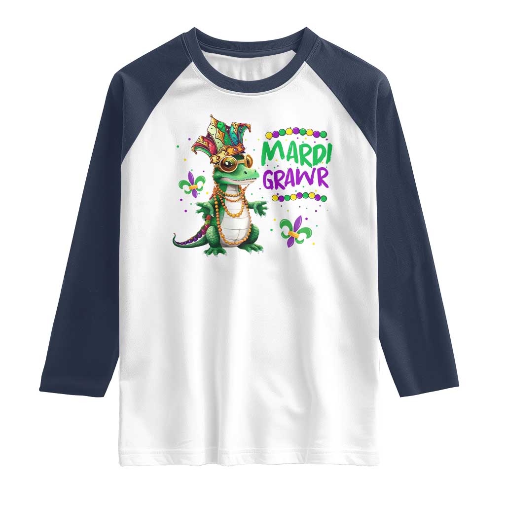 Mardi Grawr Gras Cute Bead Dinosaur Raglan Shirt