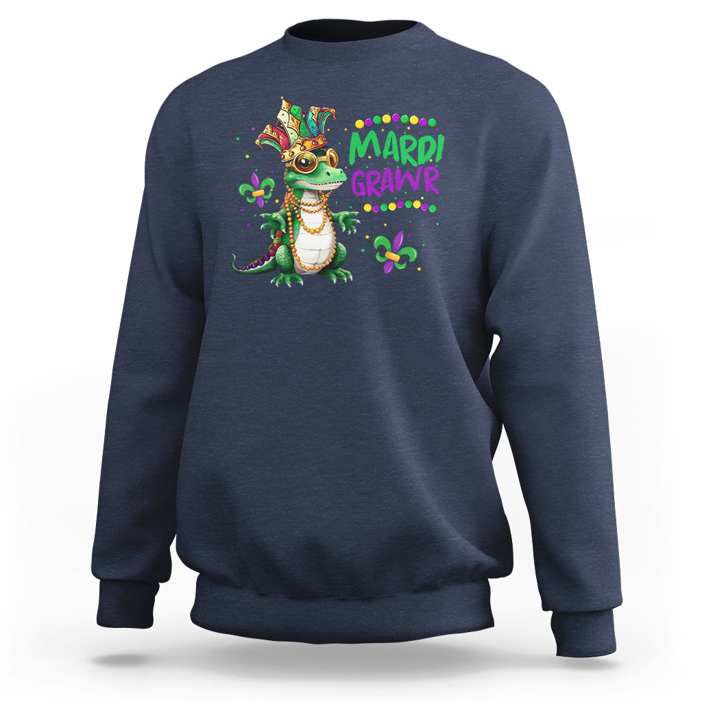 Mardi Grawr Gras Cute Bead Dinosaur Sweatshirt - Wonder Print Shop