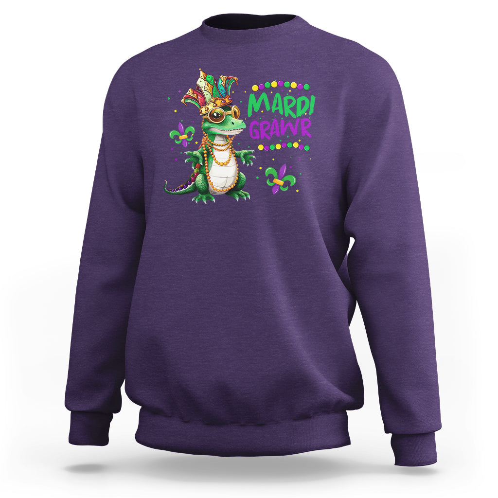 Mardi Grawr Gras Cute Bead Dinosaur Sweatshirt - Wonder Print Shop