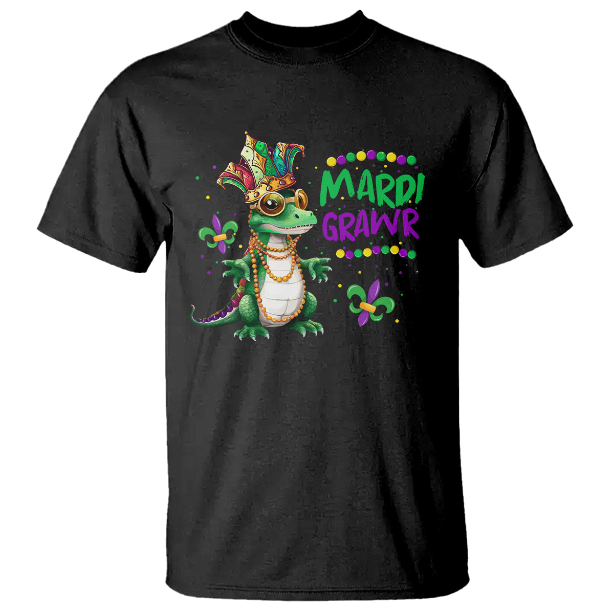 Mardi Grawr Gras Cute Bead Dinosaur T Shirt - Wonder Print Shop