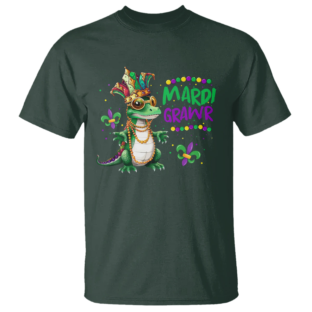 Mardi Grawr Gras Cute Bead Dinosaur T Shirt - Wonder Print Shop