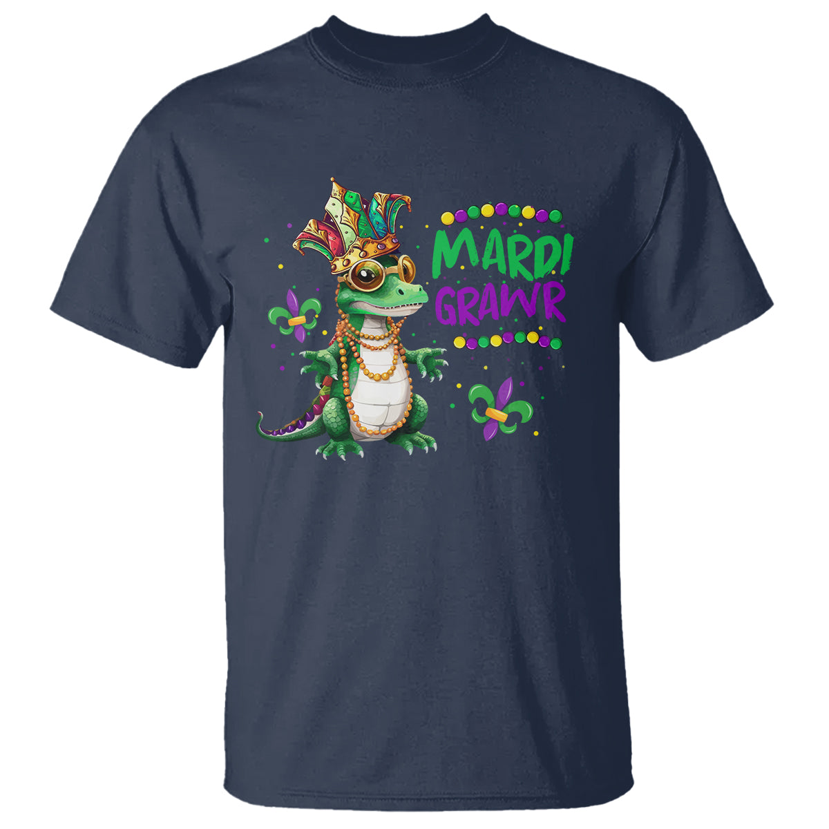 Mardi Grawr Gras Cute Bead Dinosaur T Shirt - Wonder Print Shop