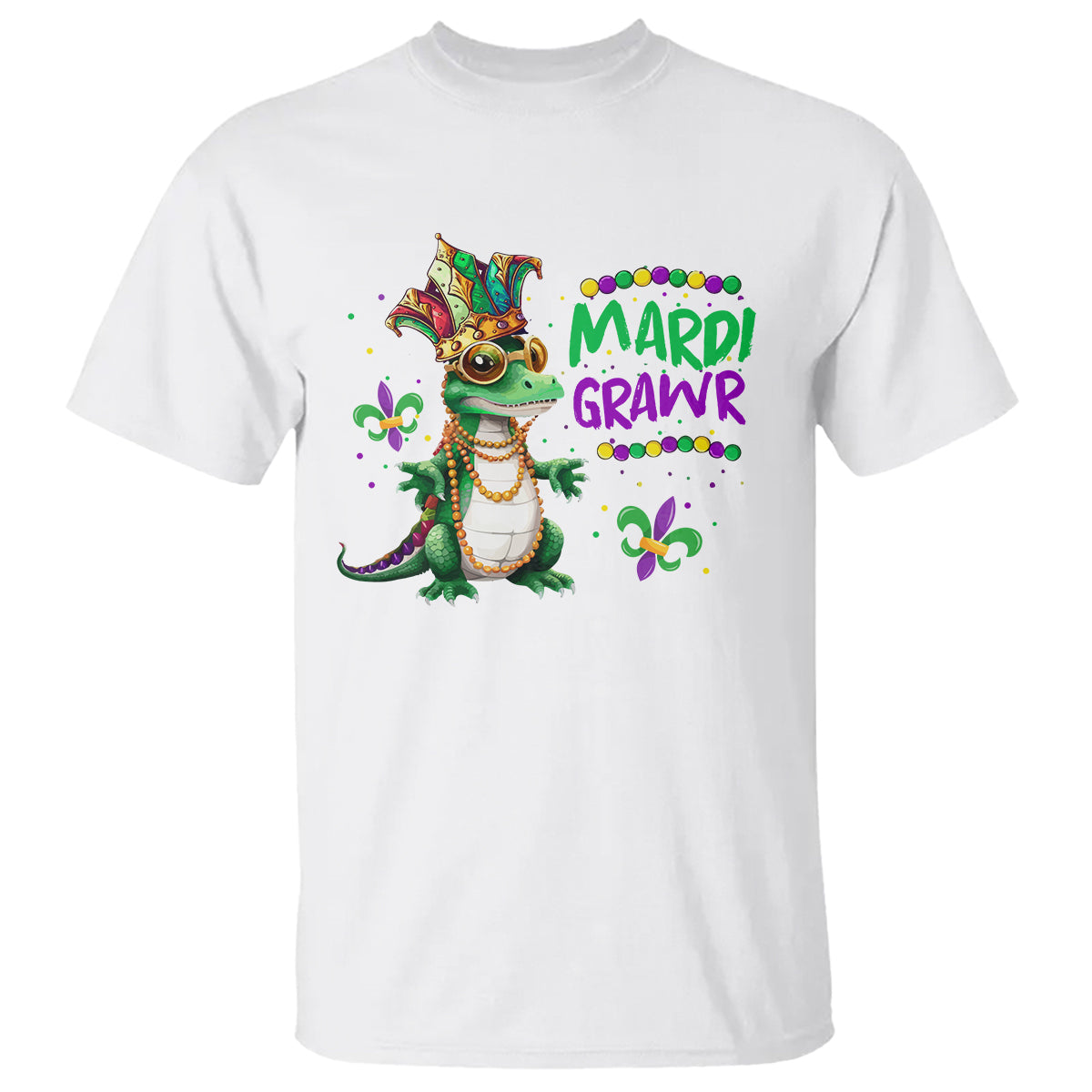 Mardi Grawr Gras Cute Bead Dinosaur T Shirt - Wonder Print Shop