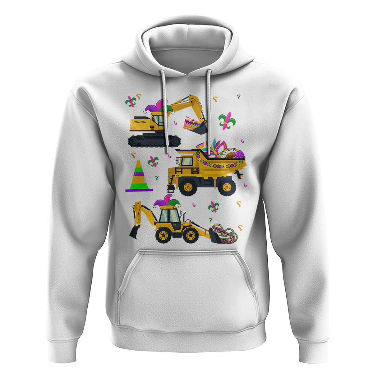Mardi Gras Hoodie Jester Construction Vehicle Truck Fat Tuesday New Orleans - Wonder Print Shop