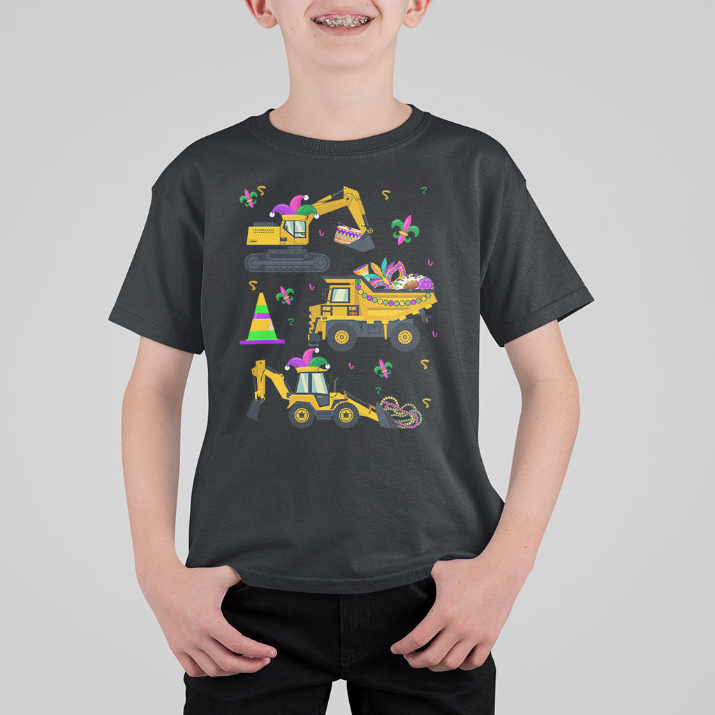 Mardi Gras T Shirt For Kid Jester Construction Vehicle Truck Fat Tuesday New Orleans