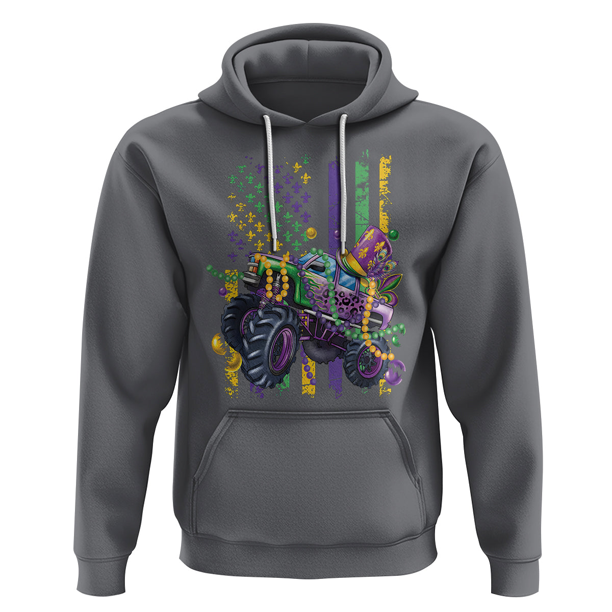 Mardi Gras Monster Truck Beads Flag Hoodie - Wonder Print Shop