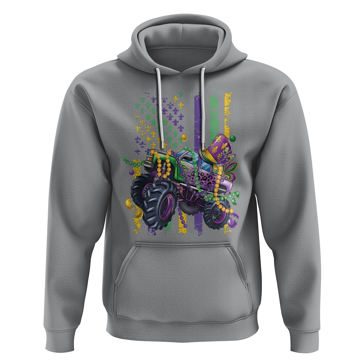 Mardi Gras Monster Truck Beads Flag Hoodie - Wonder Print Shop