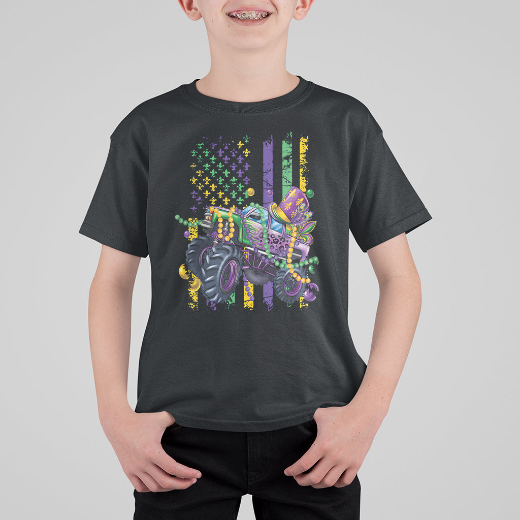 Mardi Gras Monster Truck Beads Flag T Shirt For Kid