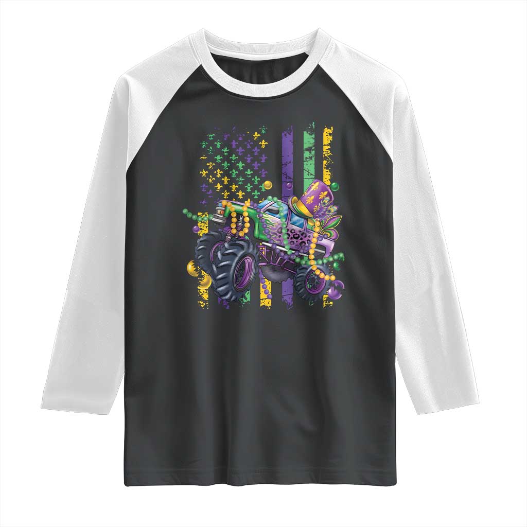 Mardi Gras Monster Truck Beads Flag Raglan Shirt