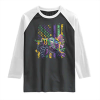 Mardi Gras Monster Truck Beads Flag Raglan Shirt