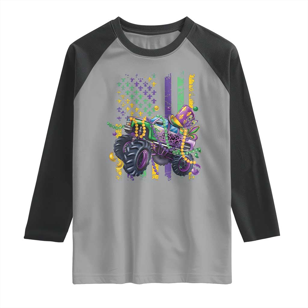 Mardi Gras Monster Truck Beads Flag Raglan Shirt