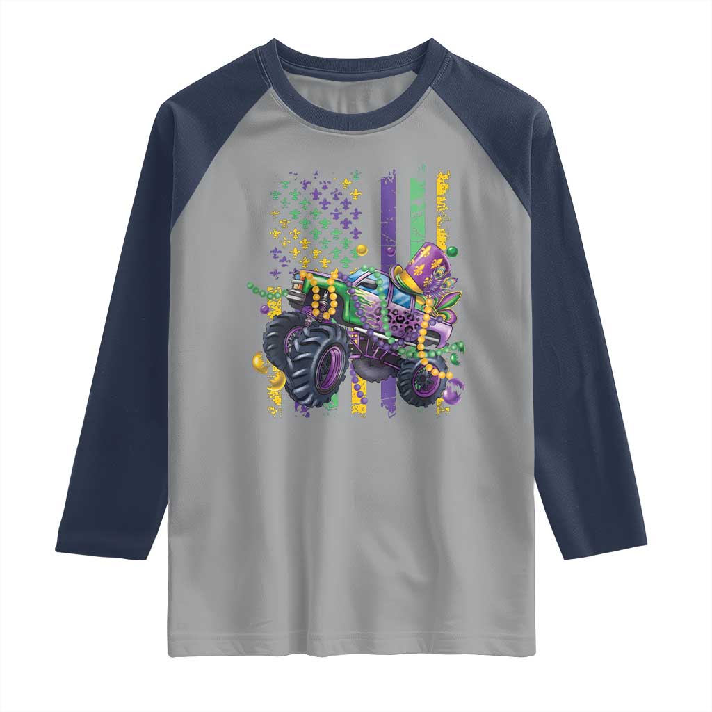 Mardi Gras Monster Truck Beads Flag Raglan Shirt
