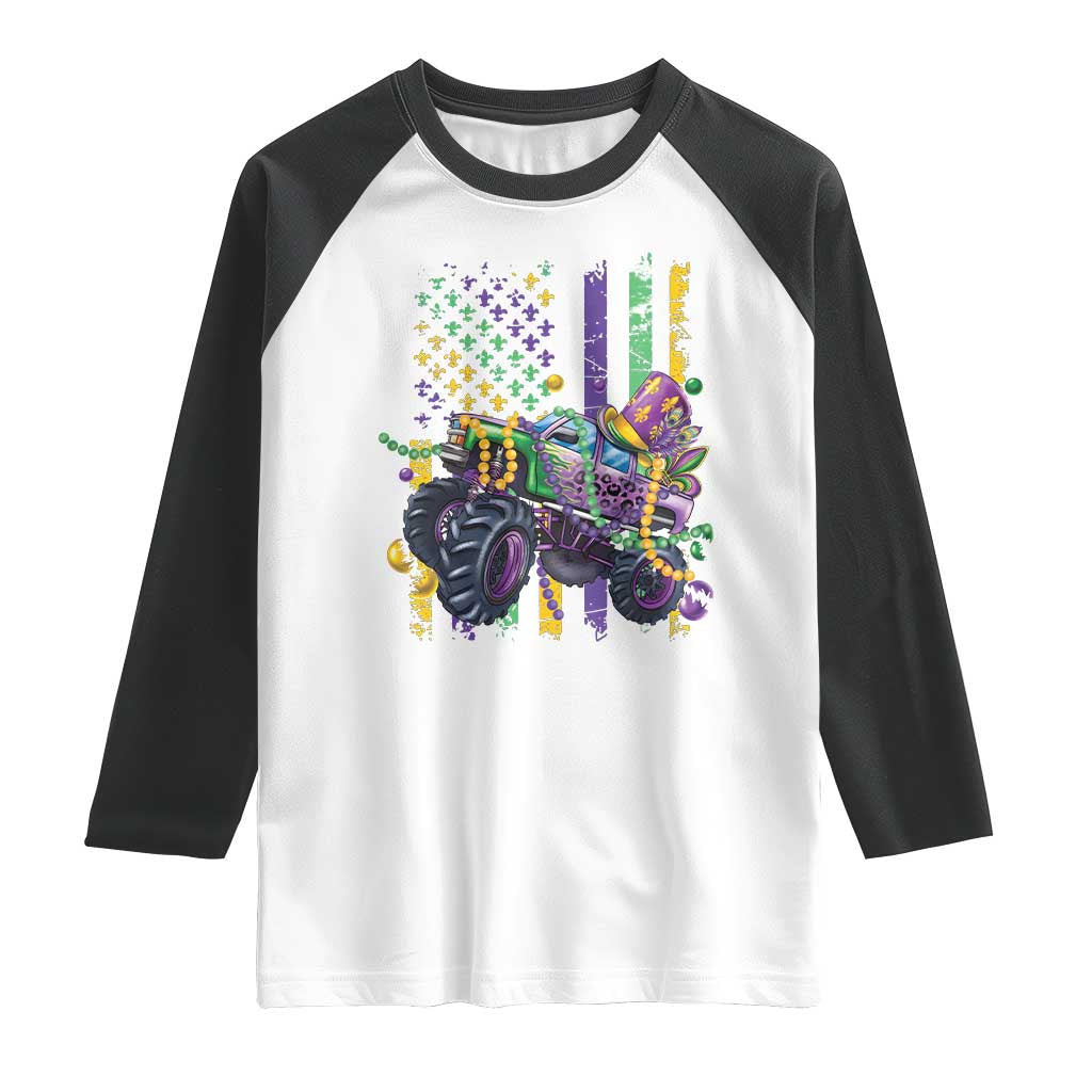 Mardi Gras Monster Truck Beads Flag Raglan Shirt