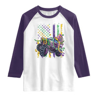 Mardi Gras Monster Truck Beads Flag Raglan Shirt