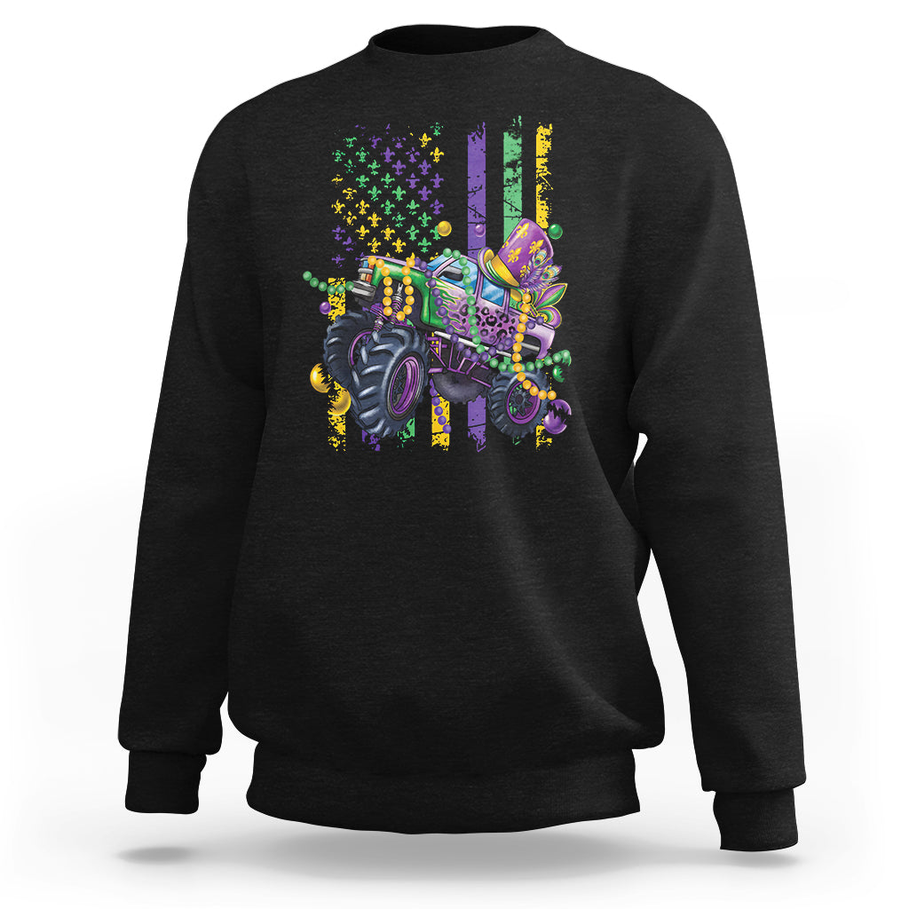 Mardi Gras Monster Truck Beads Flag Sweatshirt