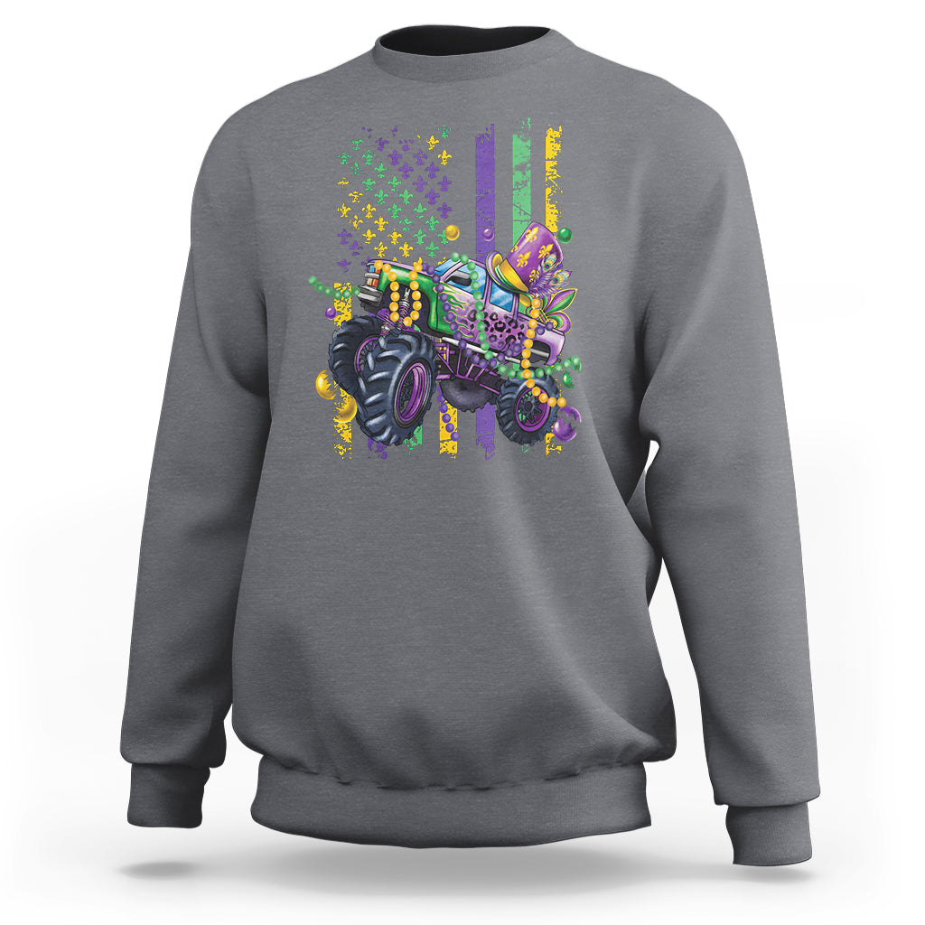Mardi Gras Monster Truck Beads Flag Sweatshirt - Wonder Print Shop