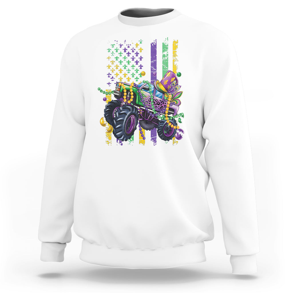 Mardi Gras Monster Truck Beads Flag Sweatshirt - Wonder Print Shop