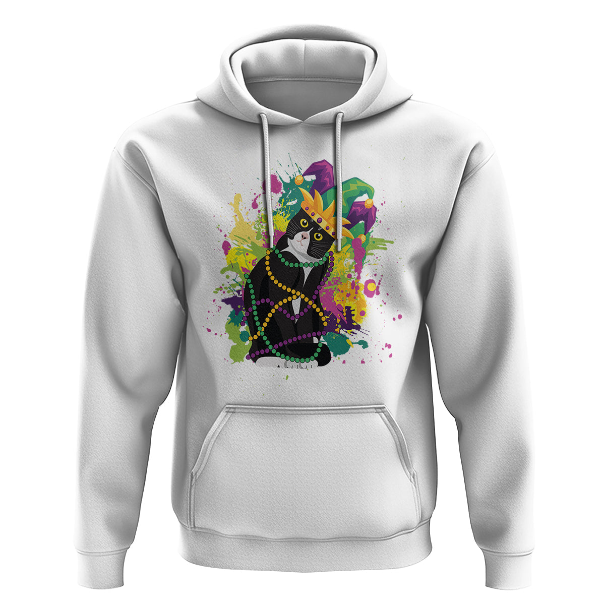 Mardi Gras Funny Tuxedo Cat Meme Beads Hoodie - Wonder Print Shop