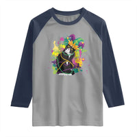 Mardi Gras Funny Tuxedo Cat Meme Beads Raglan Shirt