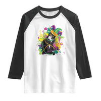 Mardi Gras Funny Tuxedo Cat Meme Beads Raglan Shirt
