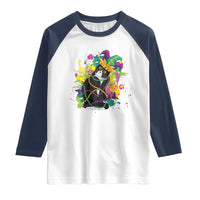 Mardi Gras Funny Tuxedo Cat Meme Beads Raglan Shirt