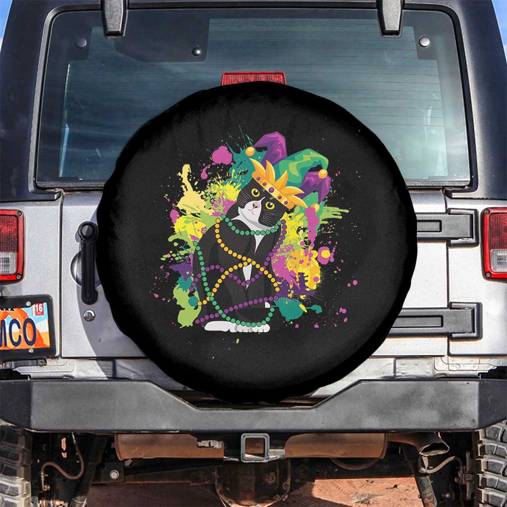 Mardi Gras Funny Tuxedo Cat Meme Beads Spare Tire Cover