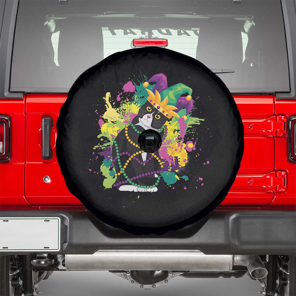 Mardi Gras Funny Tuxedo Cat Meme Beads Spare Tire Cover