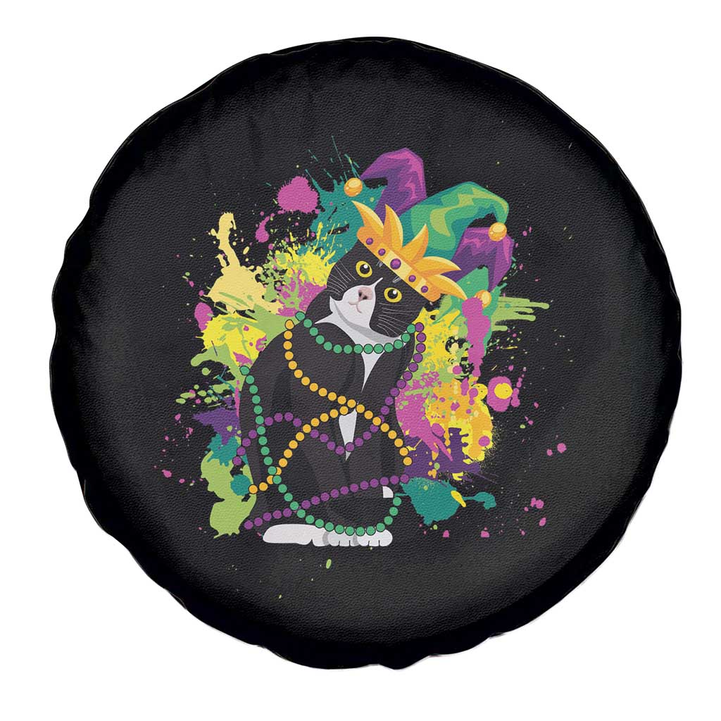 Mardi Gras Funny Tuxedo Cat Meme Beads Spare Tire Cover