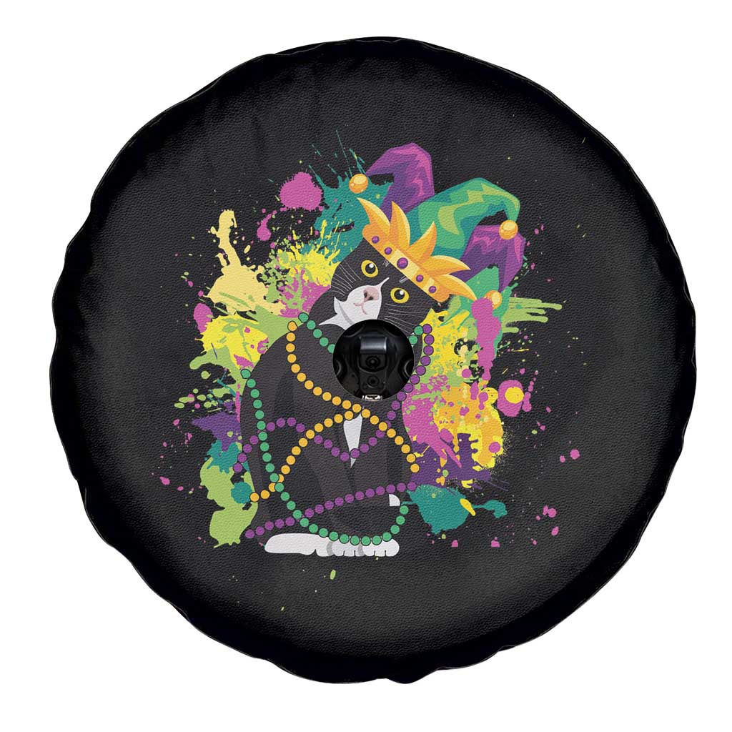 Mardi Gras Funny Tuxedo Cat Meme Beads Spare Tire Cover