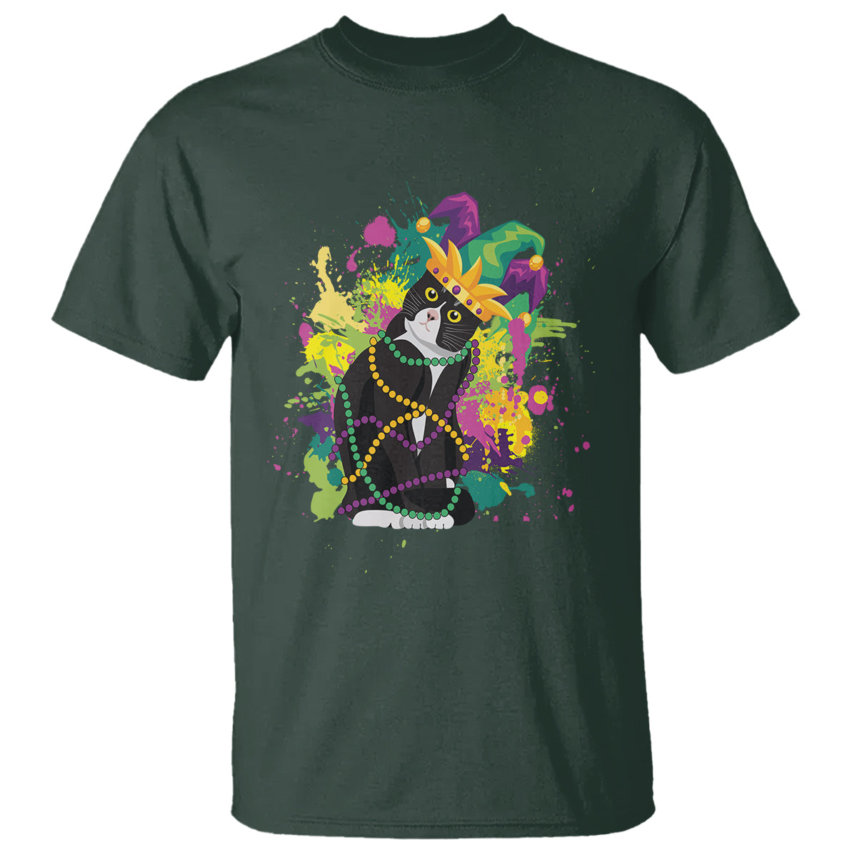 Mardi Gras Funny Tuxedo Cat Meme Beads T Shirt - Wonder Print Shop