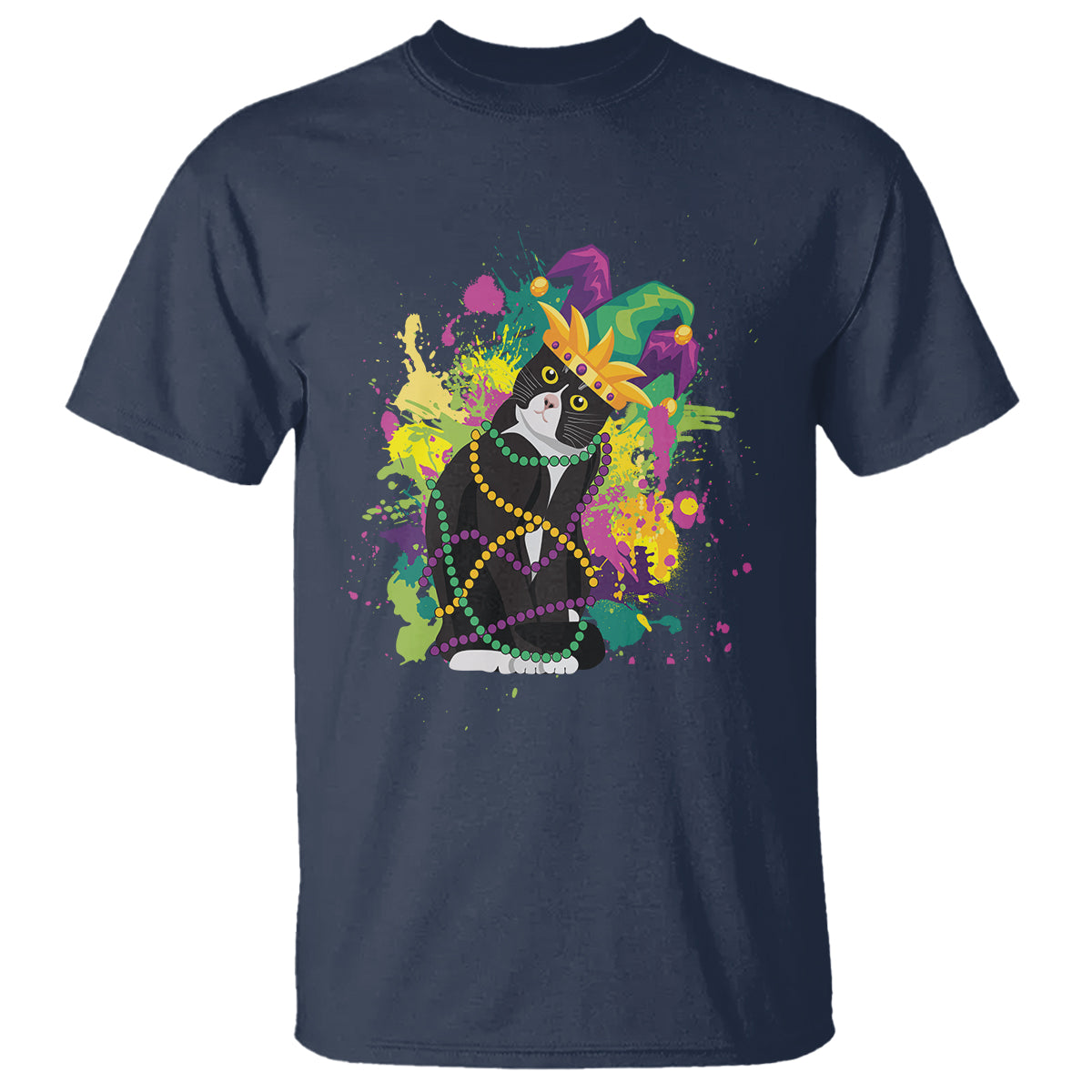 Mardi Gras Funny Tuxedo Cat Meme Beads T Shirt - Wonder Print Shop