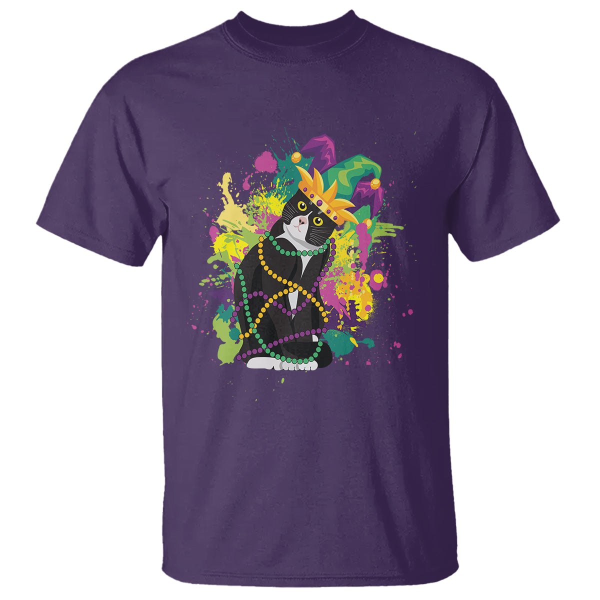 Mardi Gras Funny Tuxedo Cat Meme Beads T Shirt - Wonder Print Shop