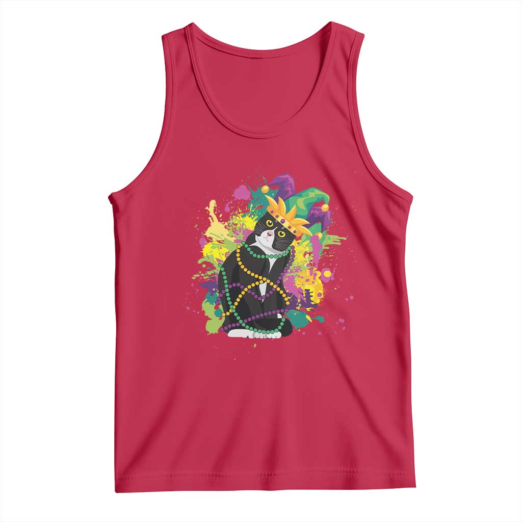 Mardi Gras Funny Tuxedo Cat Meme Beads Tank Top