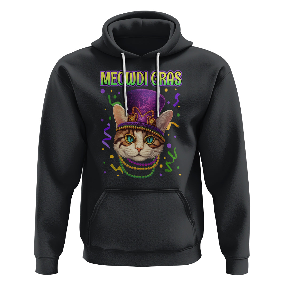 Meowdi Gras Cool Cat Jester Bead Fat Tuesday Hoodie - Wonder Print Shop