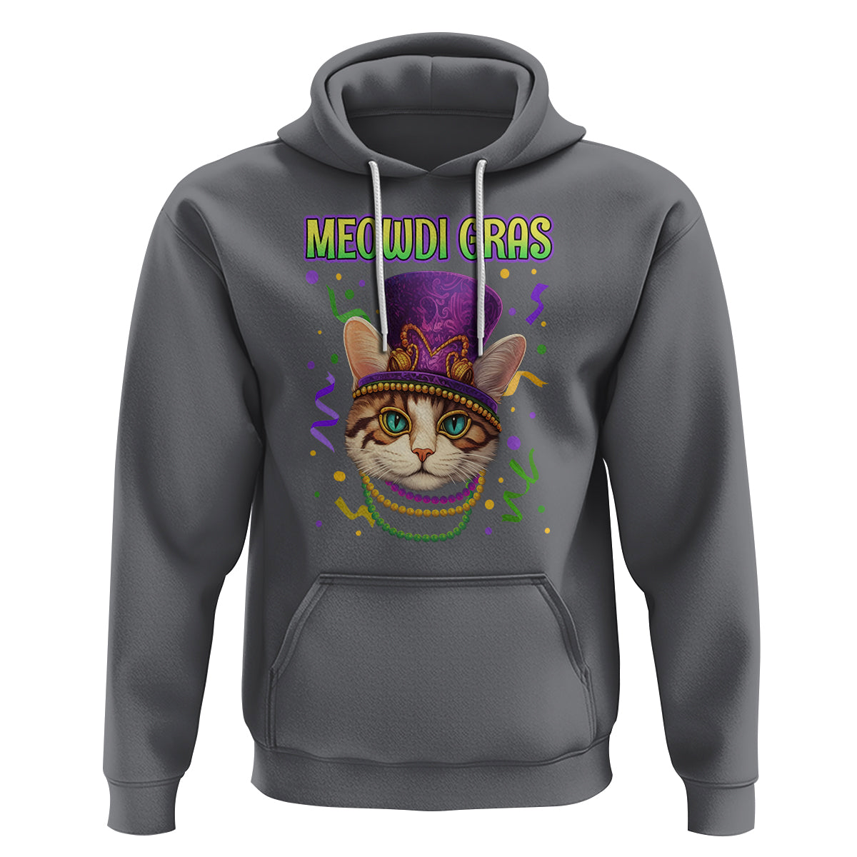 Meowdi Gras Cool Cat Jester Bead Fat Tuesday Hoodie - Wonder Print Shop