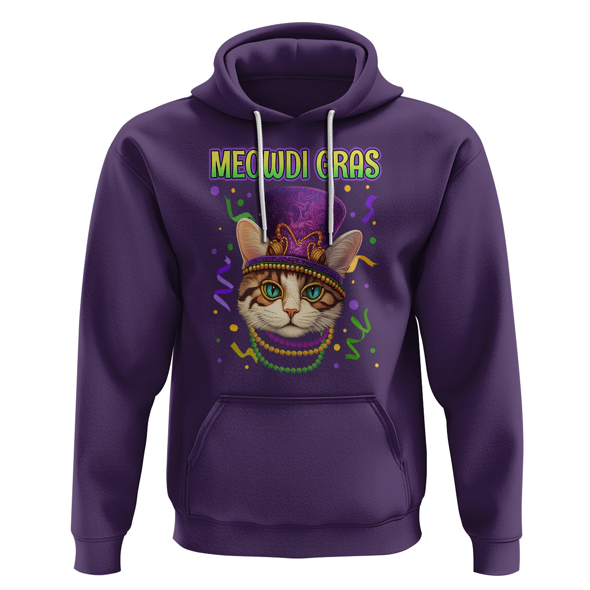 Meowdi Gras Cool Cat Jester Bead Fat Tuesday Hoodie - Wonder Print Shop
