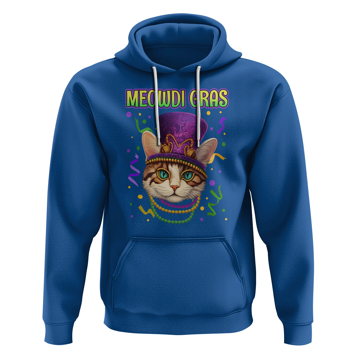 Meowdi Gras Cool Cat Jester Bead Fat Tuesday Hoodie - Wonder Print Shop