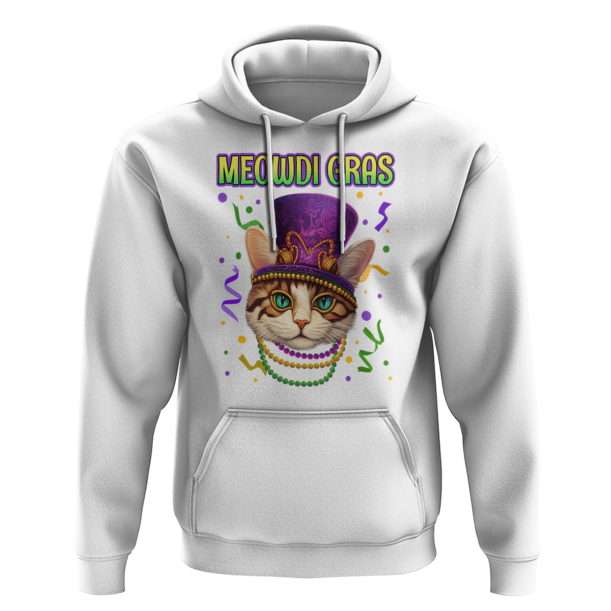 Meowdi Gras Cool Cat Jester Bead Fat Tuesday Hoodie - Wonder Print Shop