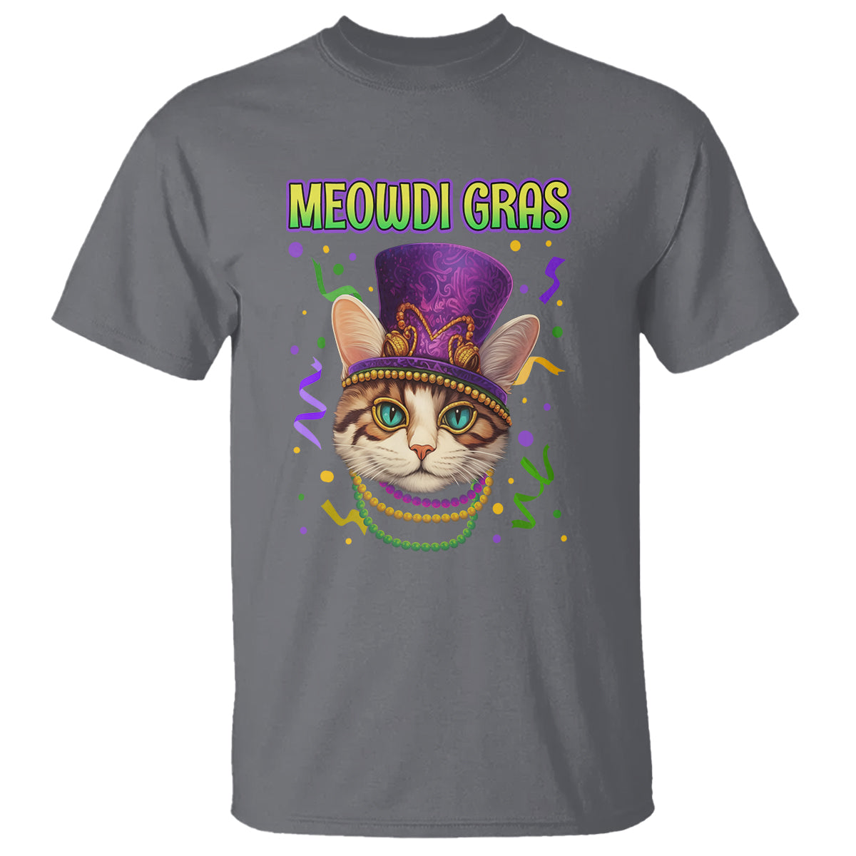 Meowdi Gras Cool Cat Jester Bead Fat Tuesday T Shirt - Wonder Print Shop
