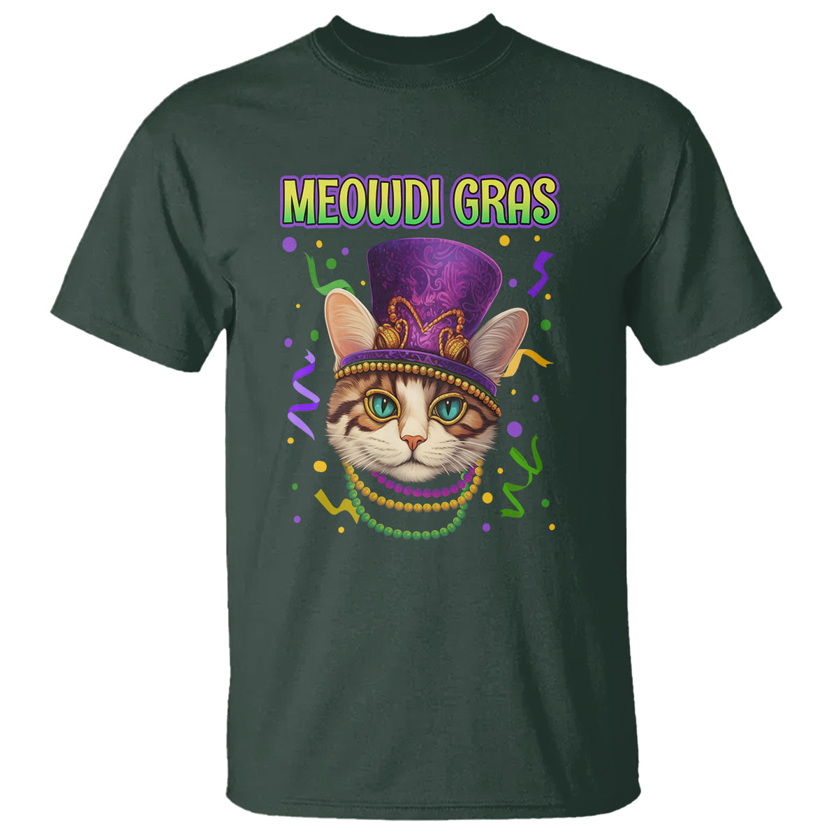Meowdi Gras Cool Cat Jester Bead Fat Tuesday T Shirt - Wonder Print Shop