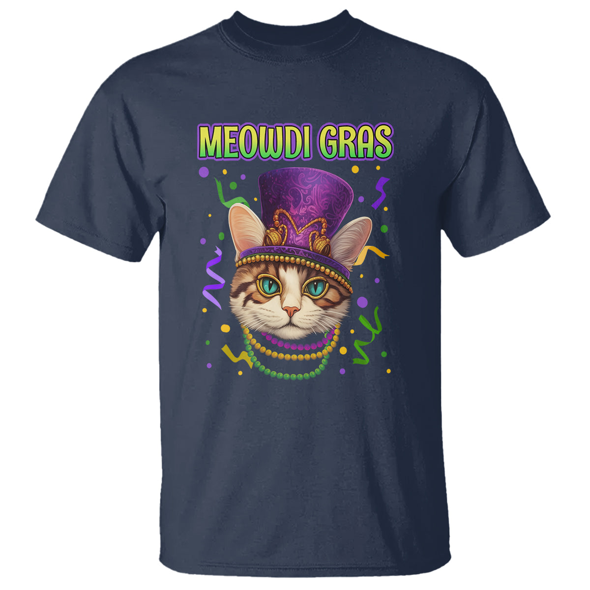 Meowdi Gras Cool Cat Jester Bead Fat Tuesday T Shirt - Wonder Print Shop