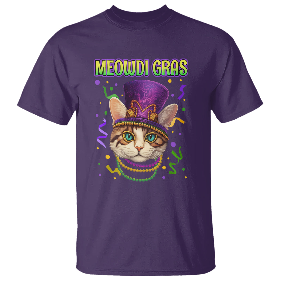 Meowdi Gras Cool Cat Jester Bead Fat Tuesday T Shirt - Wonder Print Shop