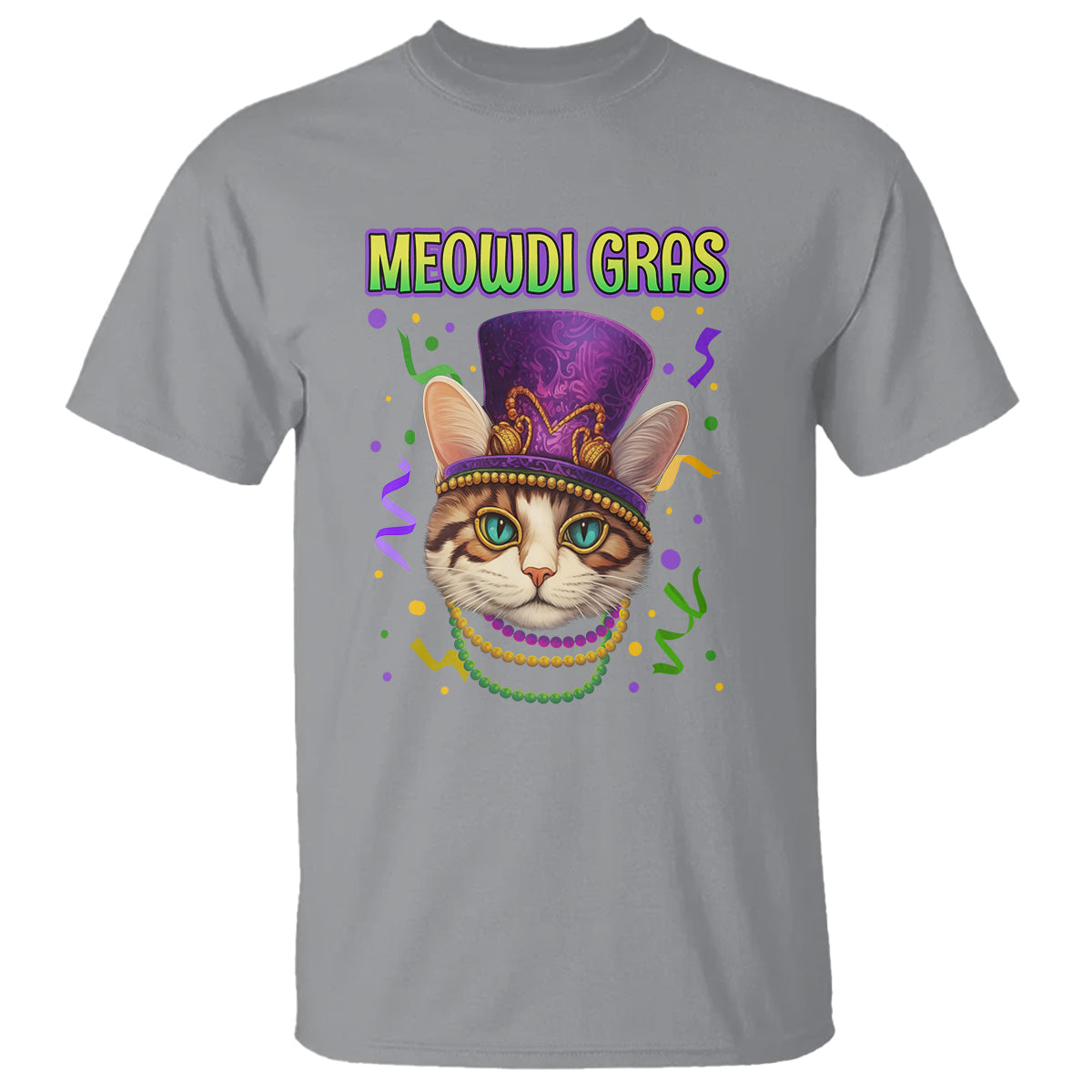 Meowdi Gras Cool Cat Jester Bead Fat Tuesday T Shirt - Wonder Print Shop