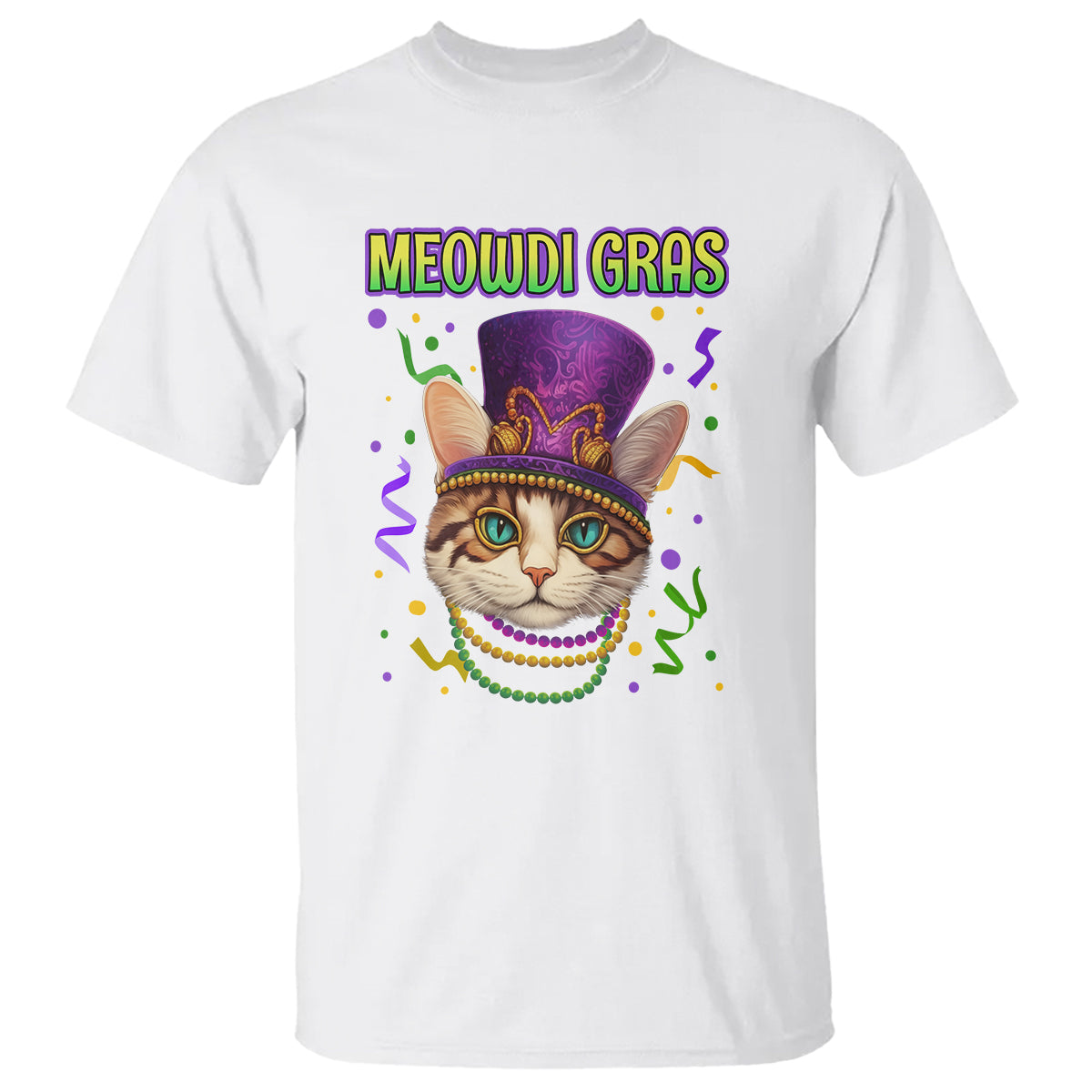 Meowdi Gras Cool Cat Jester Bead Fat Tuesday T Shirt - Wonder Print Shop