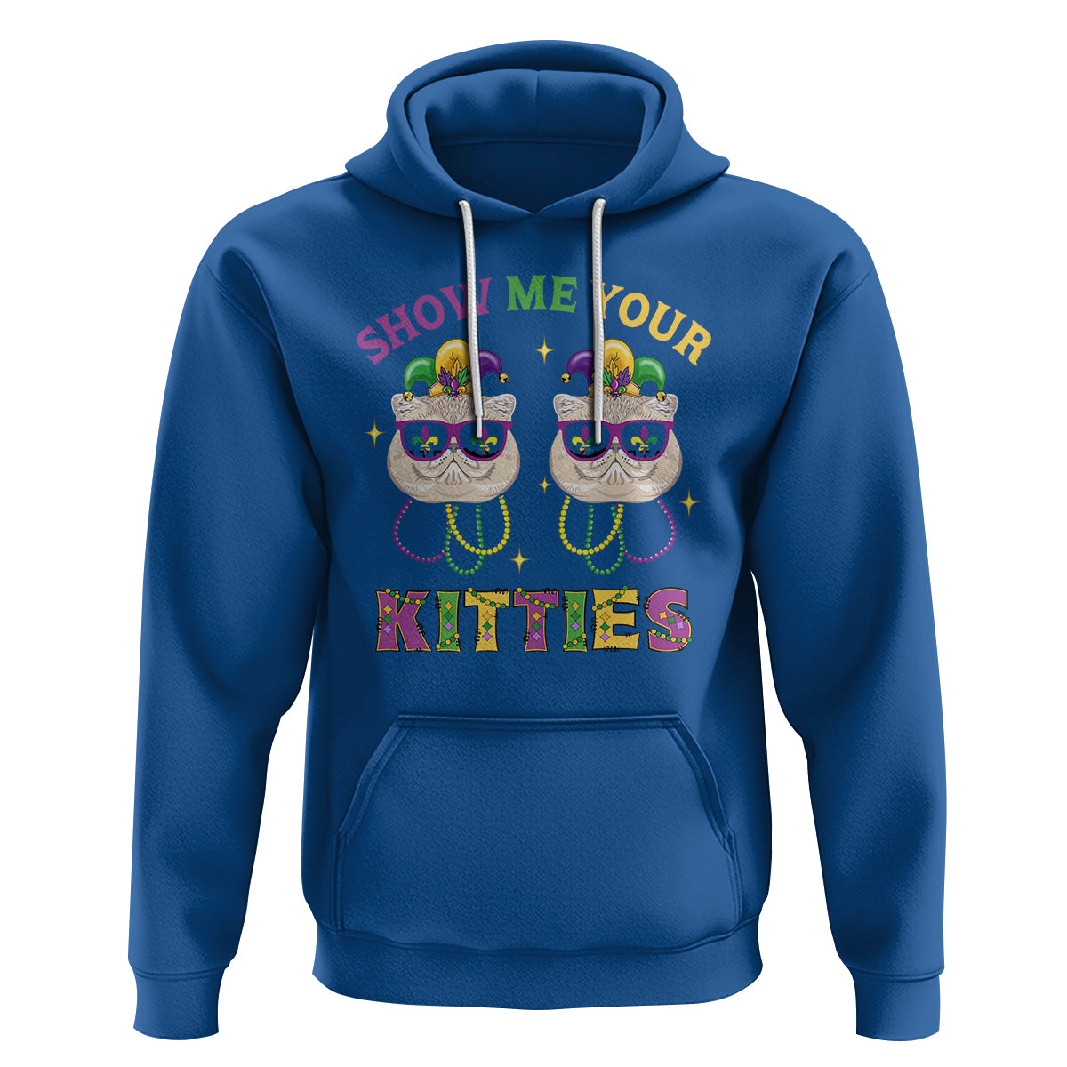 Mardi Gras Hoodie Show Me Your Kitties Cute Cat Masked Jester Hat Bead - Wonder Print Shop