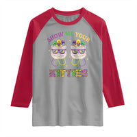 Mardi Gras Raglan Shirt Show Me Your Kitties Cute Cat Masked Jester Hat Bead